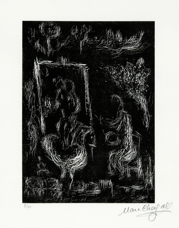 Faut-il peindre la terre, le ciel, mon coeur, from "Marc Chagall. Six gravures sur linoléum" by Marc Chagall