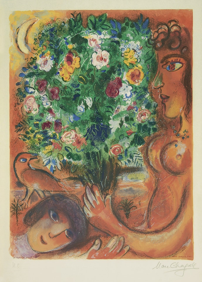 Femme au bouquet, No. 12, from "Nice et la Côte d"Azur" by Marc Chagall