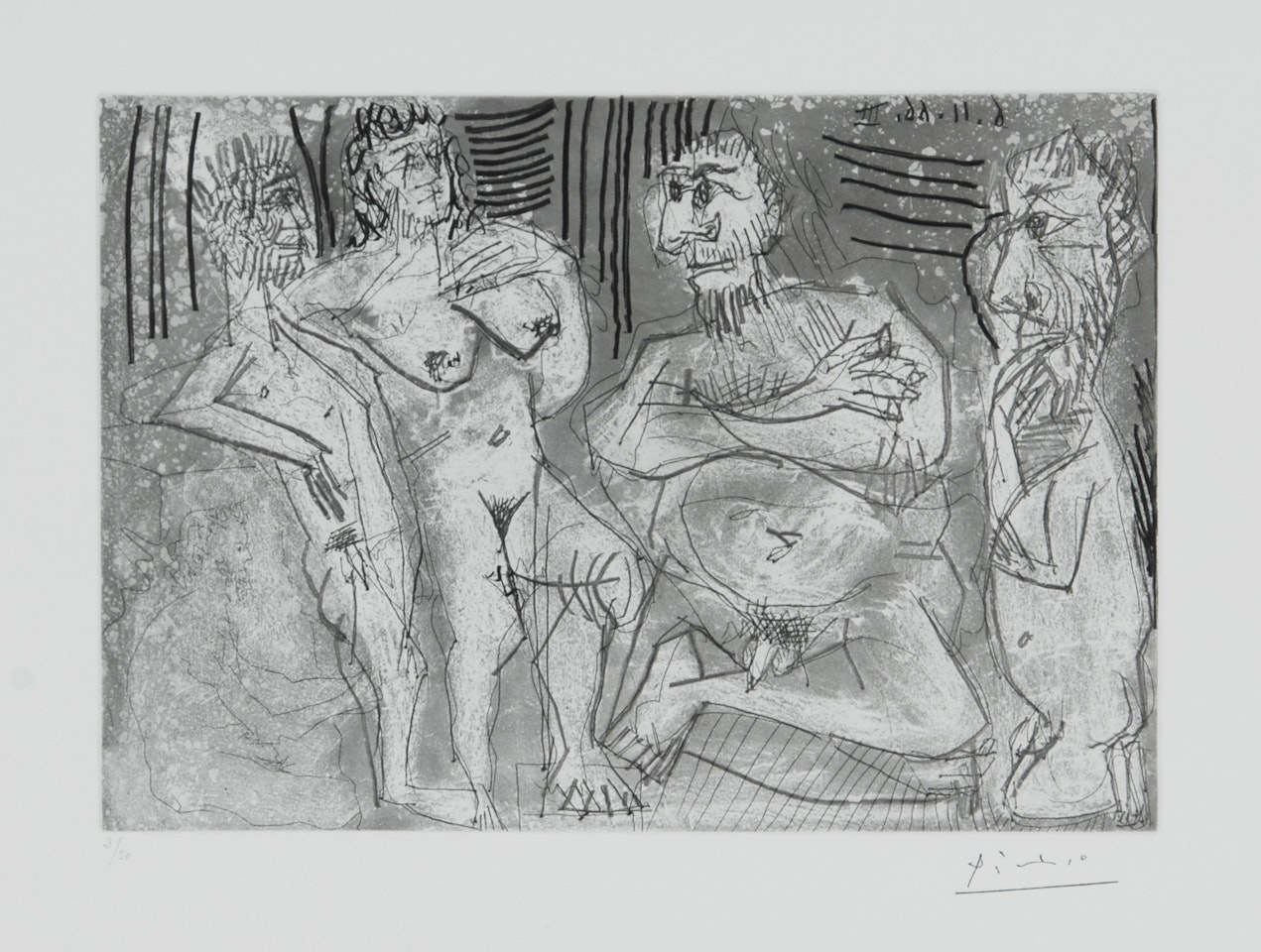 Femme debout entourée de quatre hommes barbus by Pablo Picasso