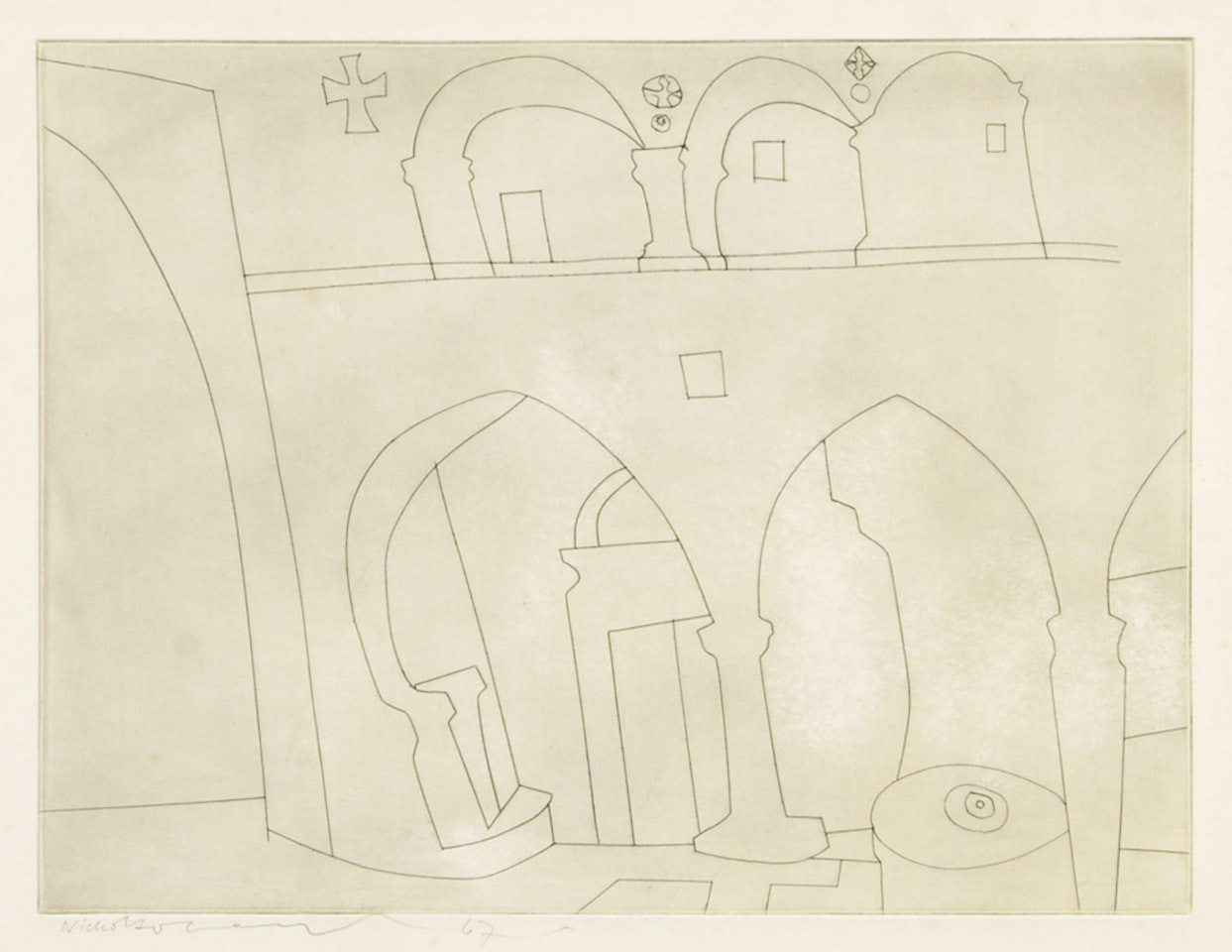 Patmos Monastery by Ben Nicholson, O.M.