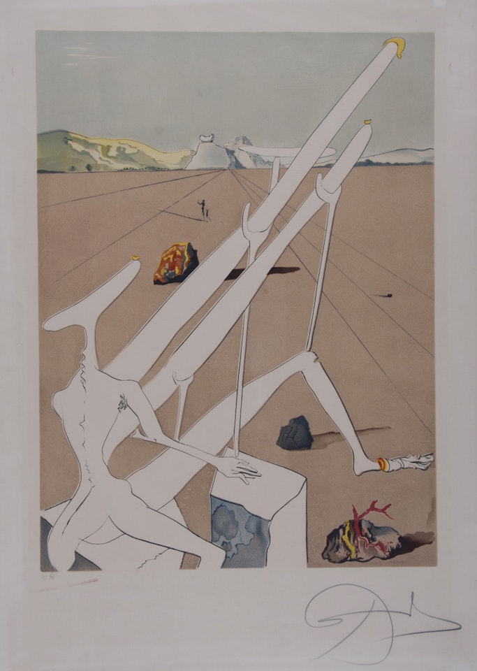 Dalí martien muni d"un double microscope holo-électronique, from "La Conquête du cosmos" by Salvador Dali