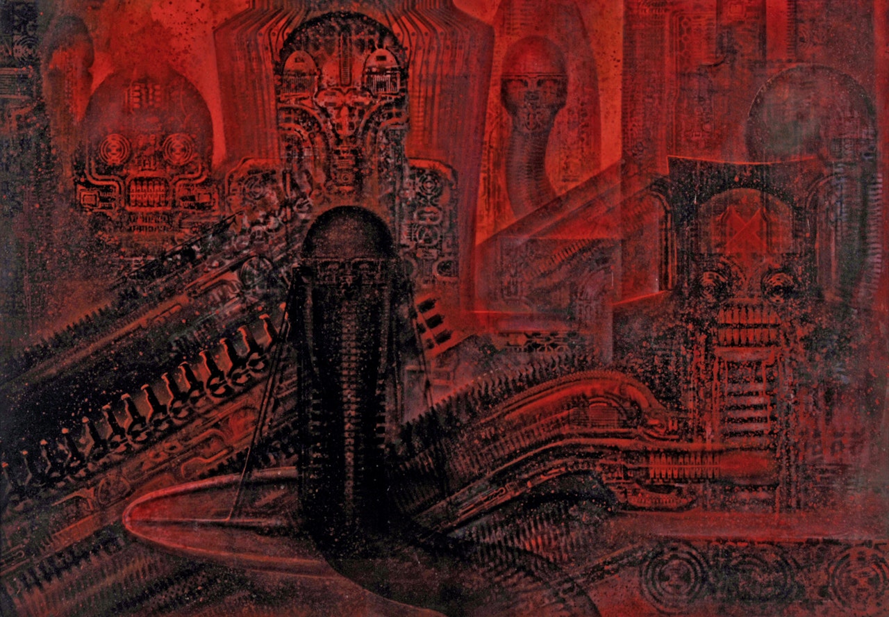 Rote biomechanoide Landschaft by H.R. Giger