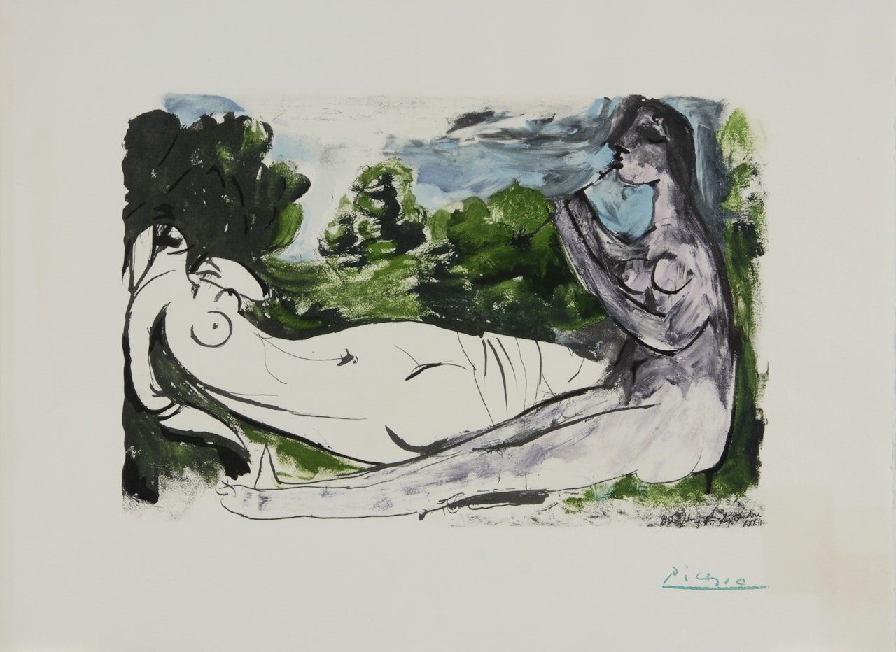 2 sheets: Femme nue et jouseuse de flûte; Deux Picadors et femme by Pablo Picasso