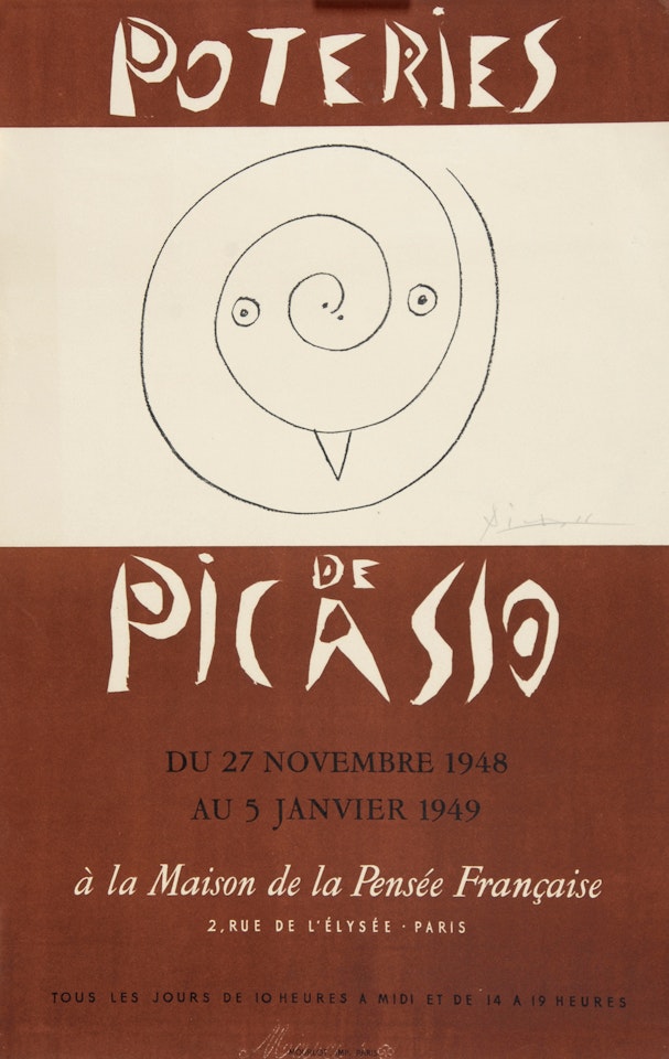 Poster. Poteries de Picasso à la Maison de la Pensée Française by Pablo Picasso