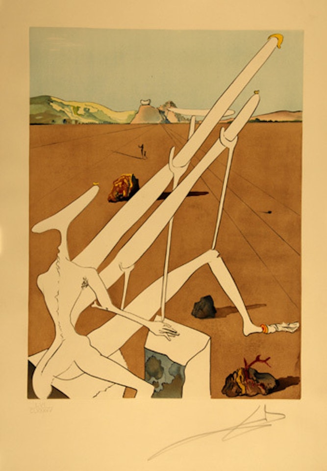 Dalí martien muni d"un double microscope holo-électronique, from "La Conquête du cosmos" by Salvador Dali
