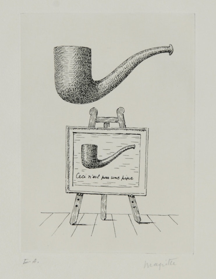 Les deux mystères (Ceci n"est pas une pipe) , from "Aube à l"Antipode" by René Magritte