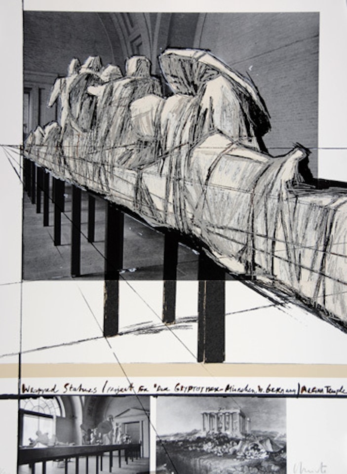 Wrapped Statues. Project for "Der Glyptothek-München. W. Germany/Aegina Tempel" by Christo