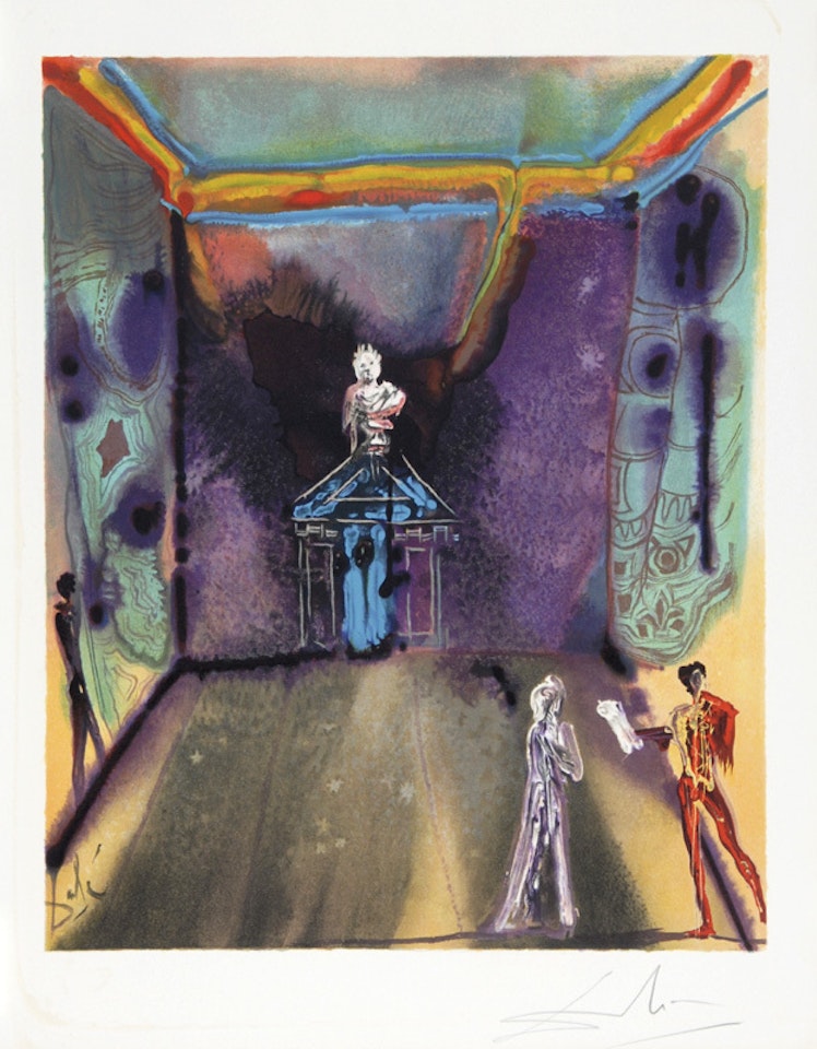 2 sheets: Damis und Durval; Cécile erhält Germeuils Letter, both from "Drei Dramen des Marquis de Sade" by Salvador Dali