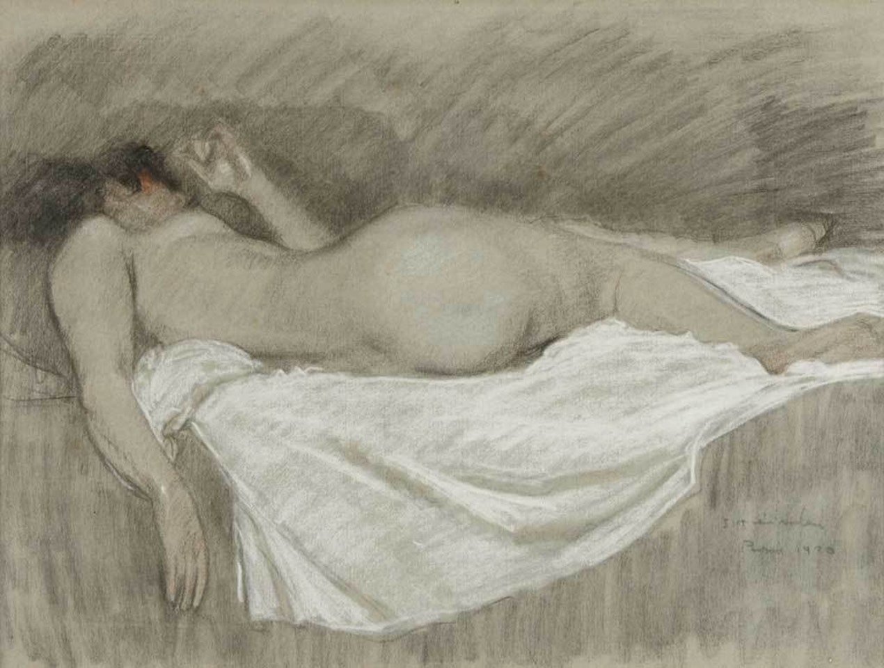 Femme nue de dos alongée by Théophile Alexandre Steinlen