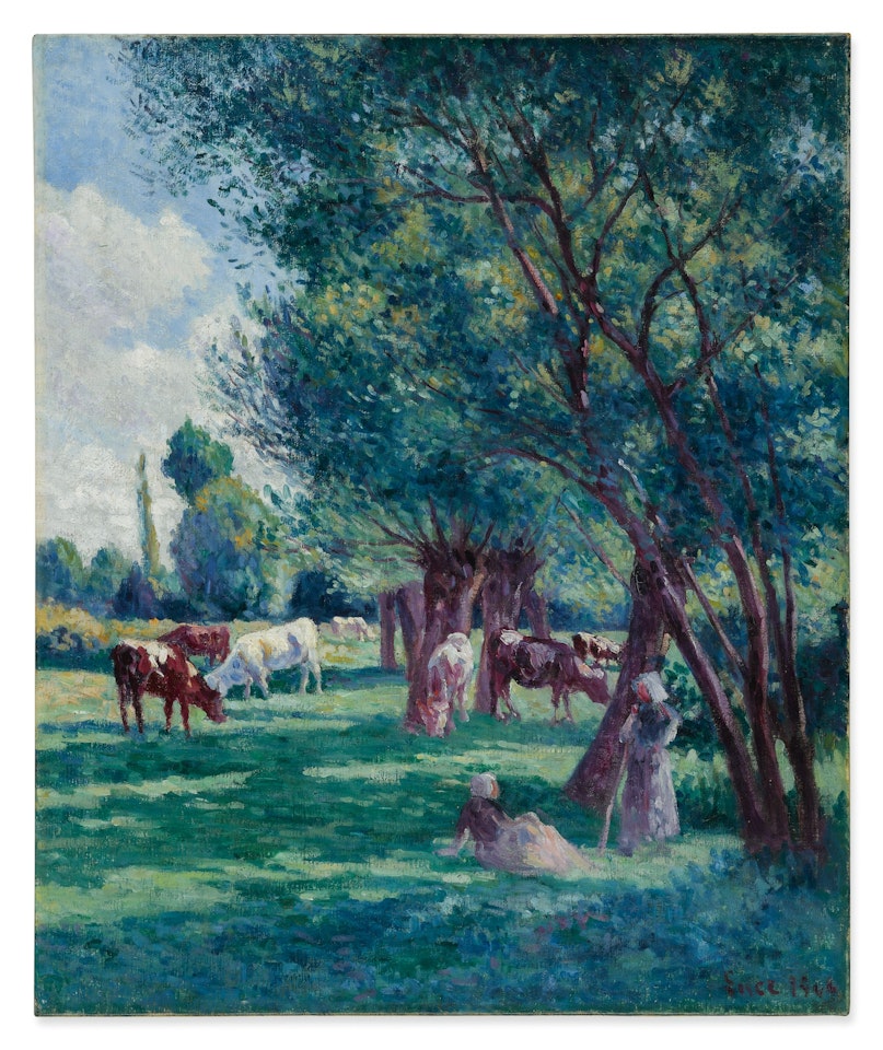 BESSY-SUR-CURE, PAYSANNES GARDANT UN TROUPEAU DE VACHES by Maximilien Luce