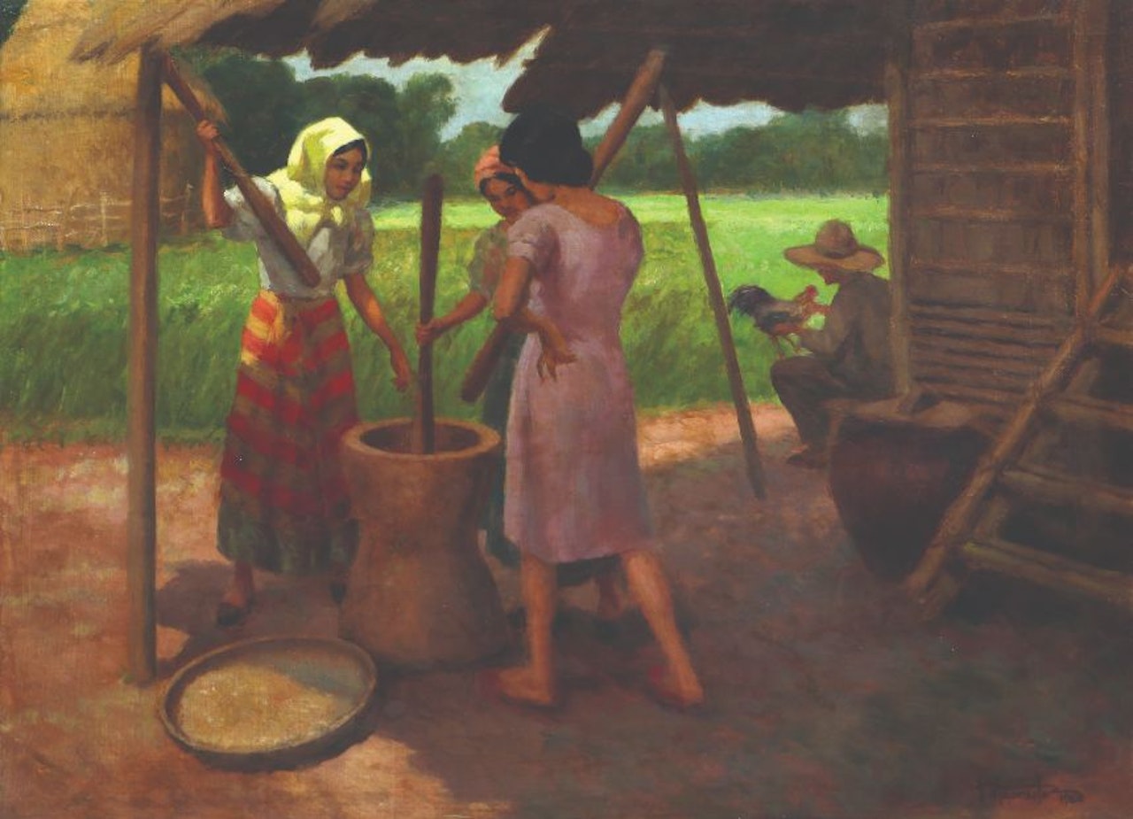 Rice Pounding by Fernando Amorsolo