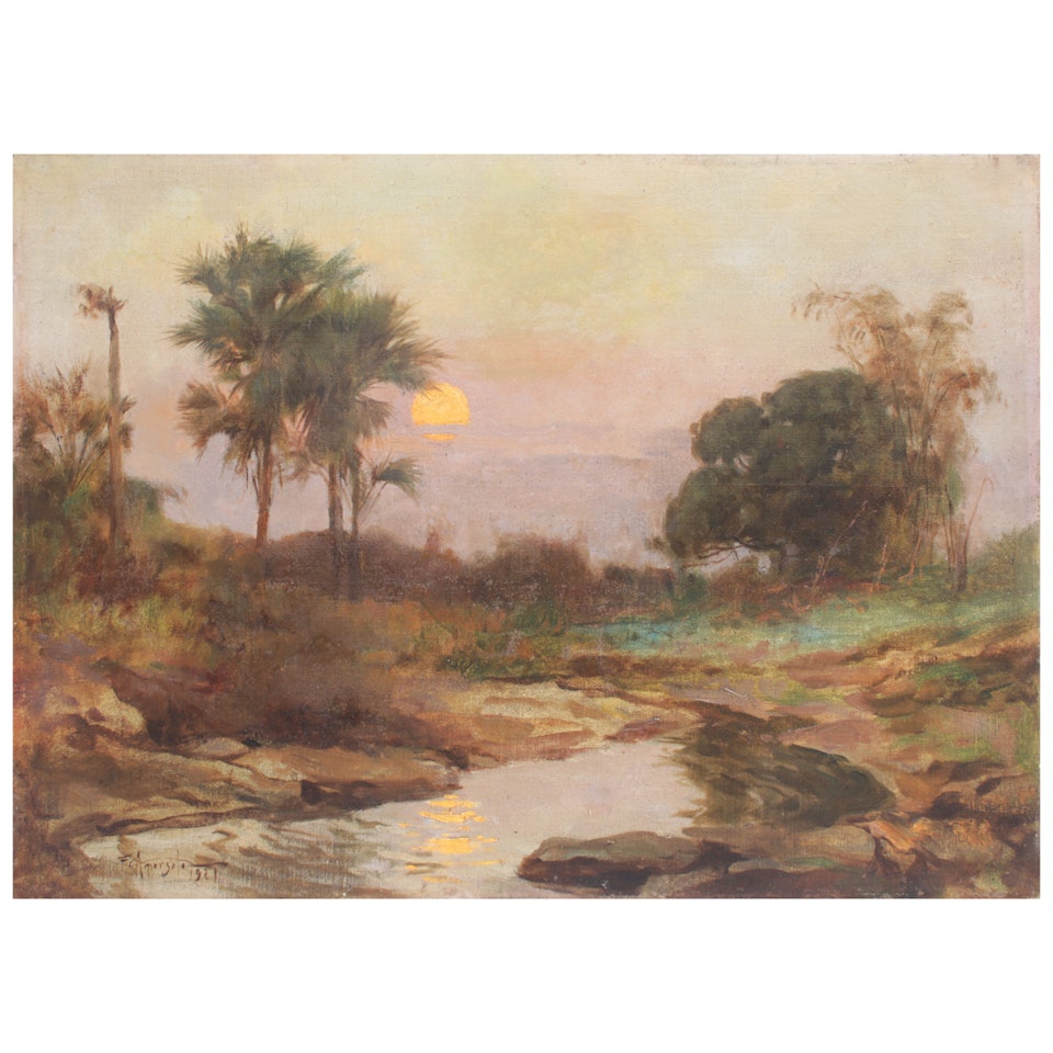 Sunset Over the Stream by Fernando Amorsolo