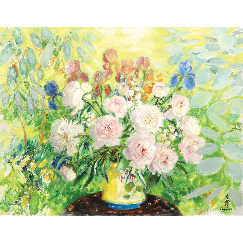 Still Life Roses and Irises by Le Pho