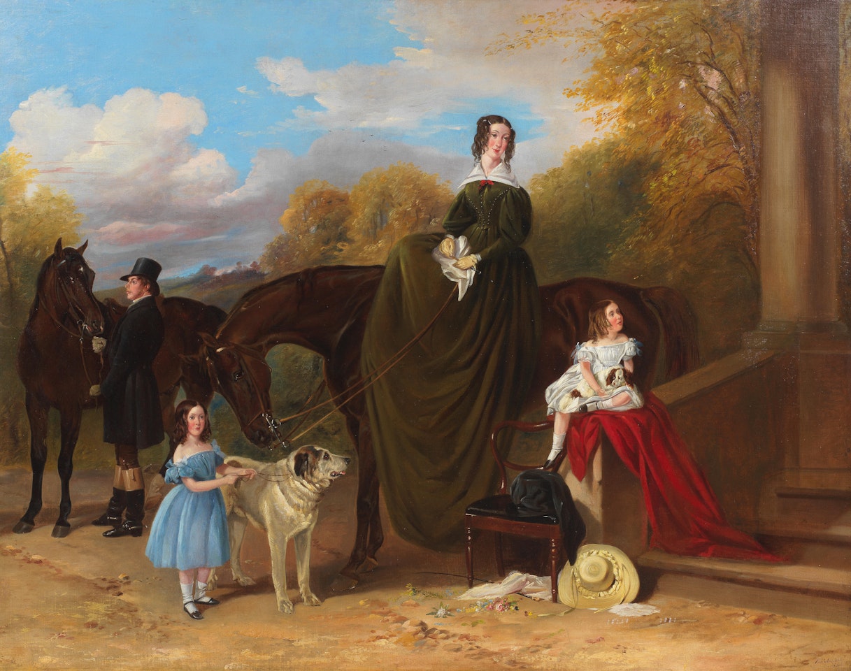 Lady Caroline Harriet Towneley with her daughters Caroline and Emily outside Croxteth Hall by Richard Ansdell