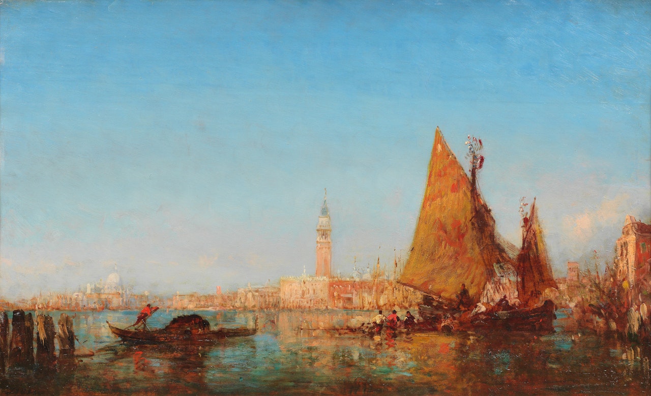Fishing Boats in the Bacino, Venice, the Palazzo Ducale and the Campanile beyond by Félix Ziem