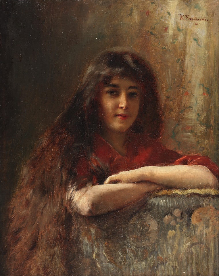 Portrait of a young girl by Konstantin Makovsky