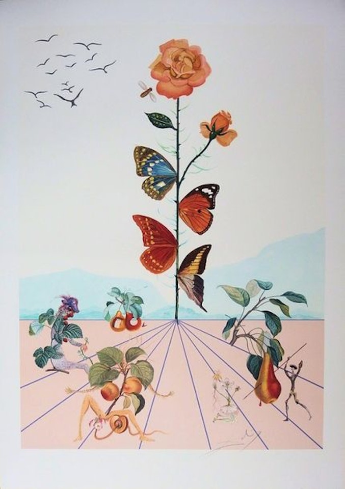 Flordali II, The pink butterfly by Salvador Dali