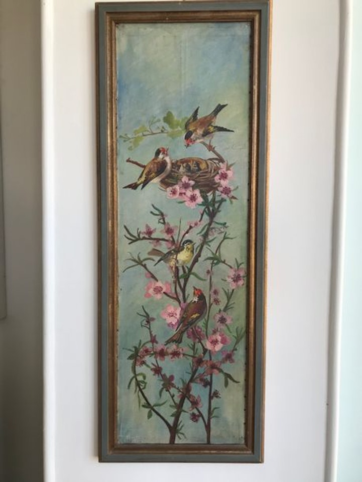 Birds in a cherry tree in bloom by French School