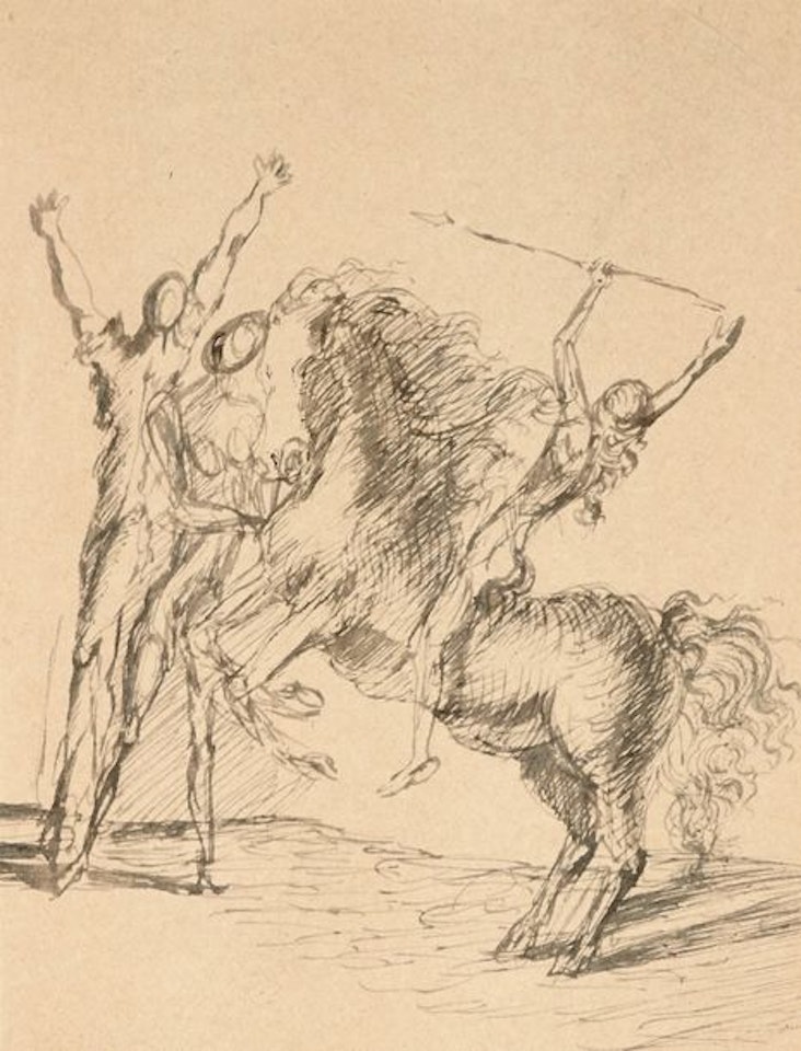 Couple and Horseman Wielding a Spear by Salvador Dali