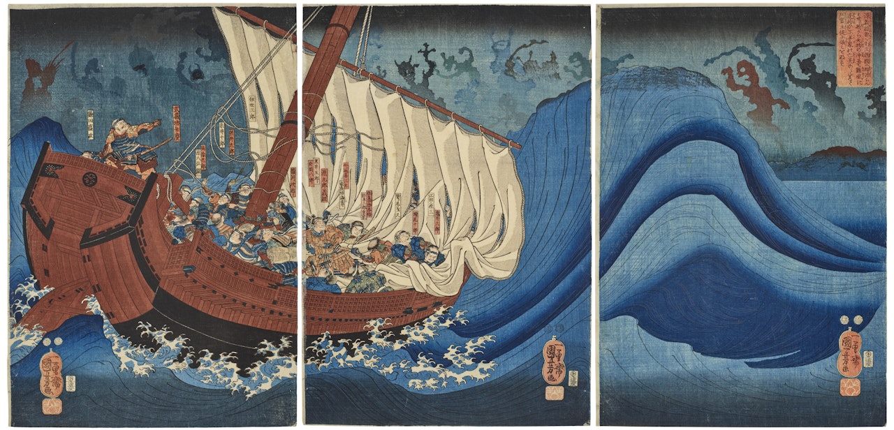 The Ghosts of the Taira Attack Minamoto Yoshitsune in Daimotsu Bay by Utagawa Kuniyoshi