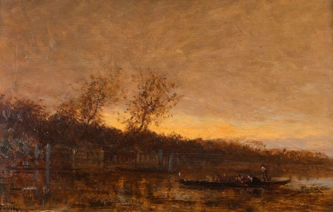 Gondola at the edge of French gardens by Félix Ziem