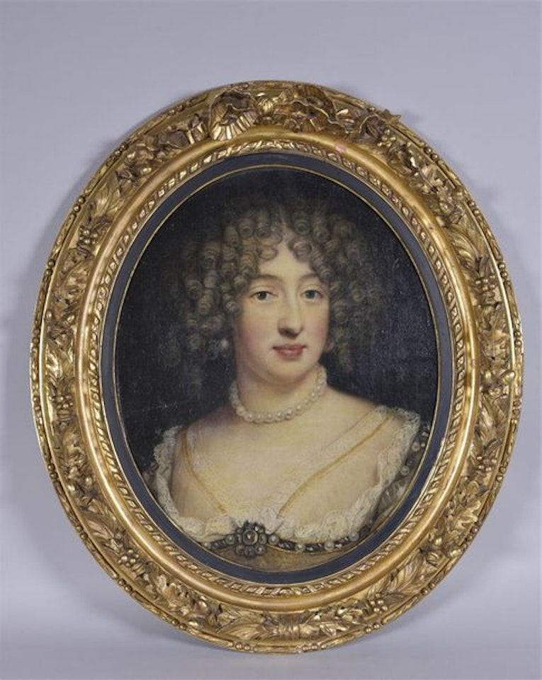 Portrait of a woman with a pearl necklace and ringlets by French School