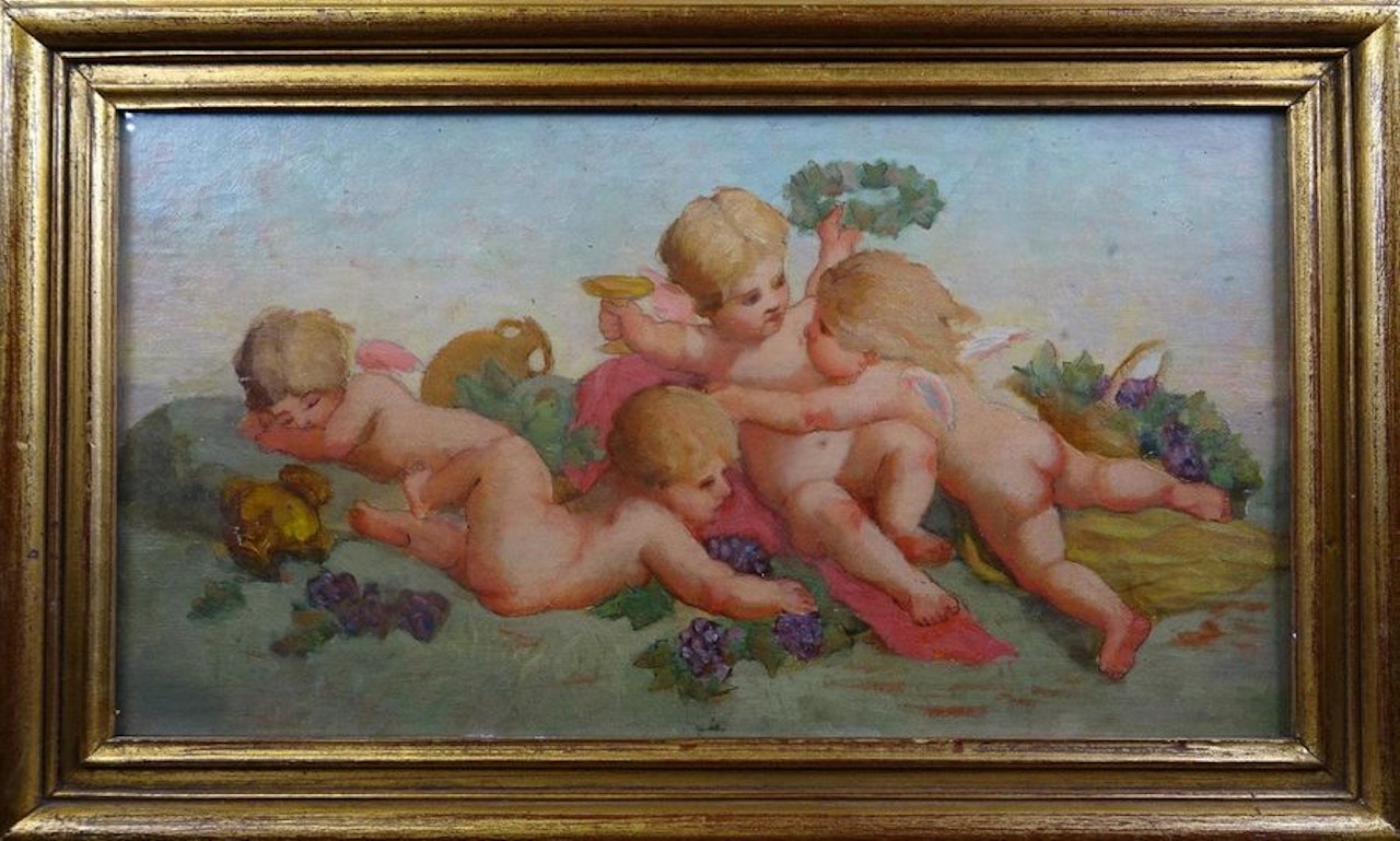 Putti with flowers and bunches of grapes by French School