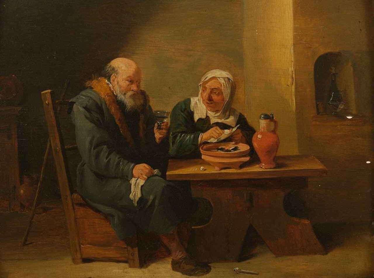Old couple in a tavern by Flemish School