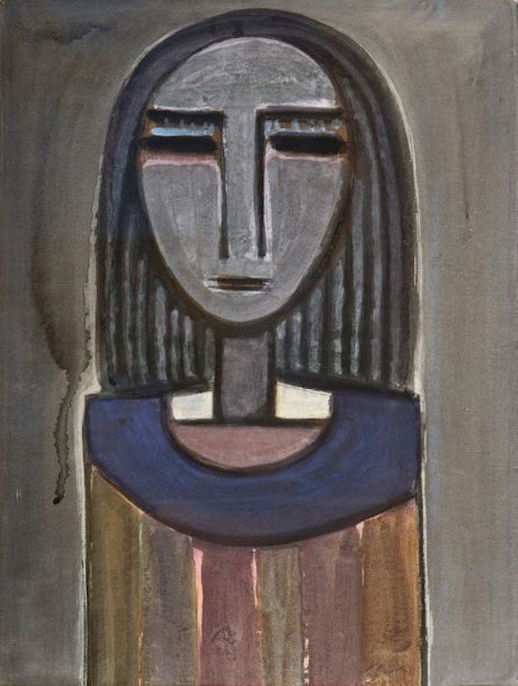 Woman with blue collar by Wifredo Lam