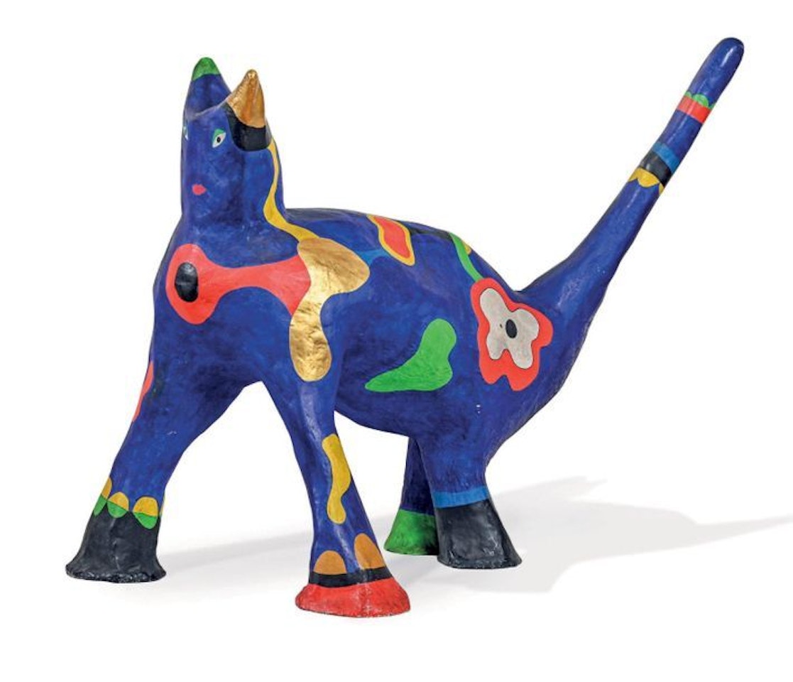 Blue cat, tail erect by Niki de Saint Phalle