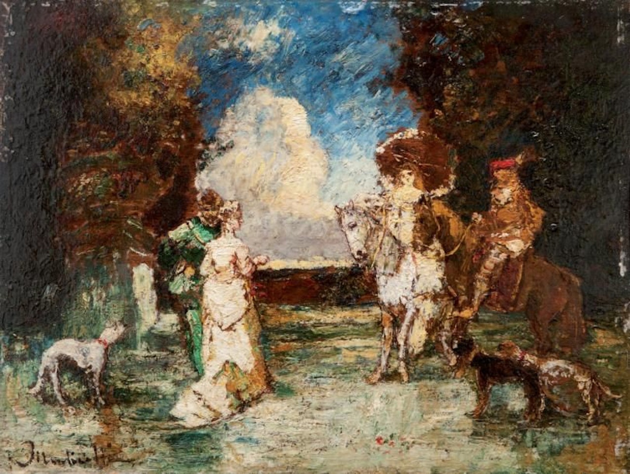 Conversation in the park by Adolphe Monticelli