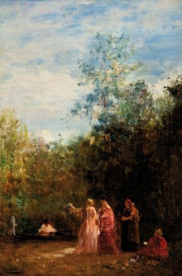 Lively park scene by Félix Ziem