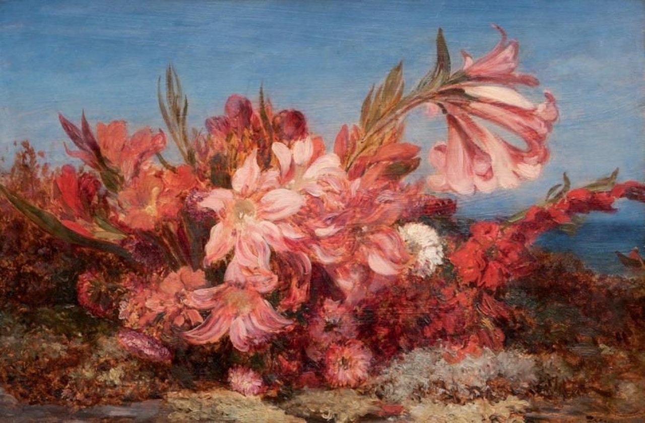Bouquet of flowers on a sea background by Félix Ziem