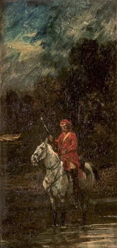 Horseman crossing the river by French School