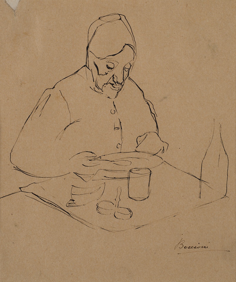 "Mrs. Sacchi eating" by Umberto Boccioni