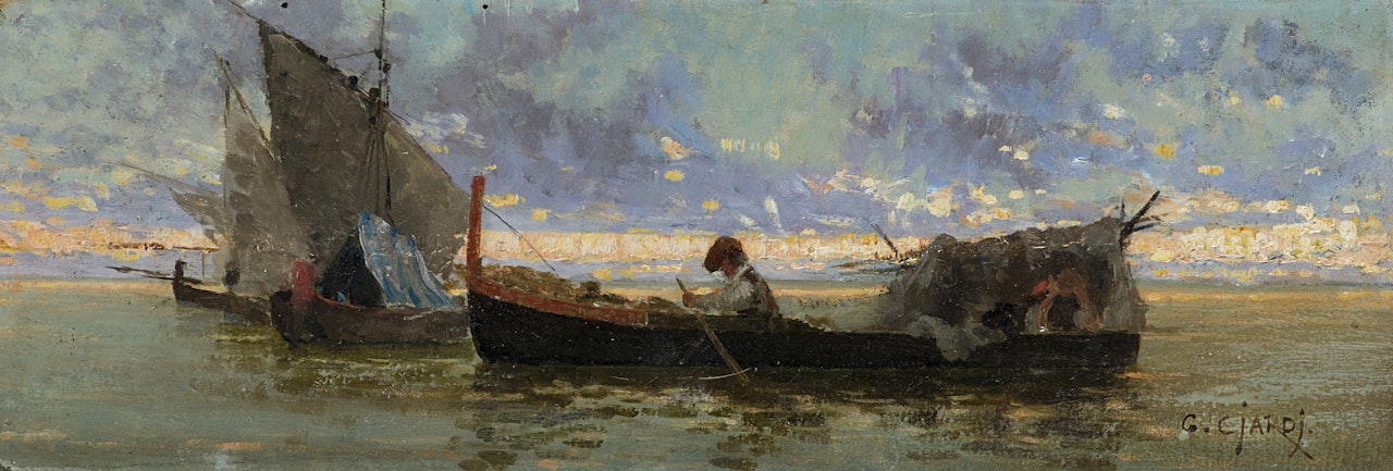 "Boats in the lagoon" by Guglielmo Ciardi