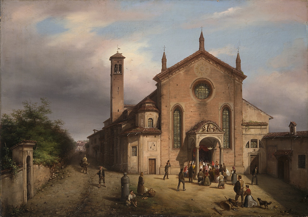 Procession of faithful to the church of Santa Maria della Pace in Milan by Carlo Canella