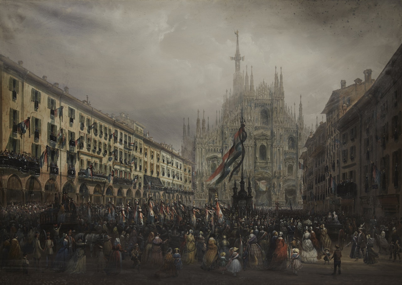 "The commemoration of the fallen in the Five Days held in Piazza del Duomo on 6 April 1848" by Carlo Bossoli