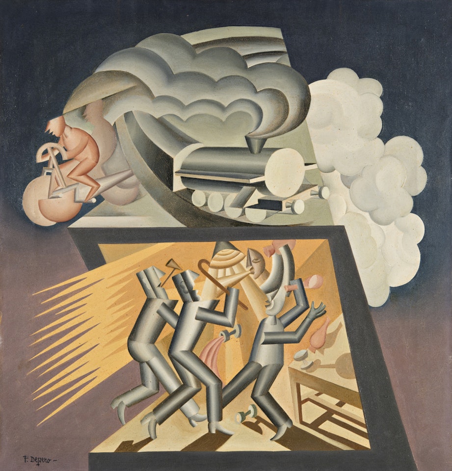 "The Drinkers and the Locomotive" by Fortunato Depero