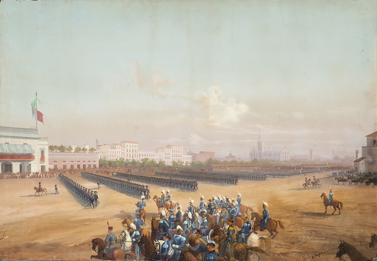 "Milan. Military magazine in Piazza d"Armi in Milan in honor of Wilhelm I of Germany. 19 October 1875" by Carlo Bossoli