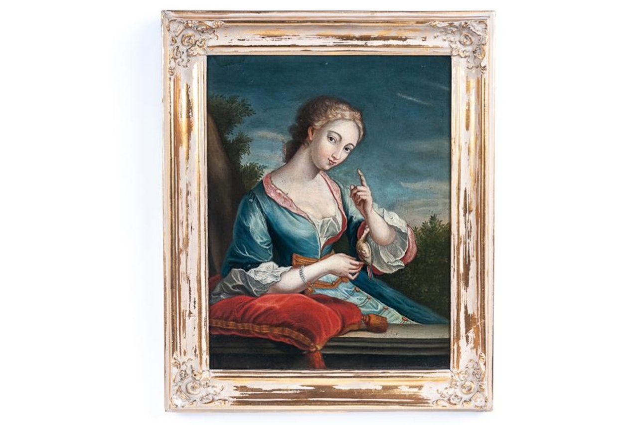 PORTRAIT OF A WOMAN WITH SONG BIRD by French School