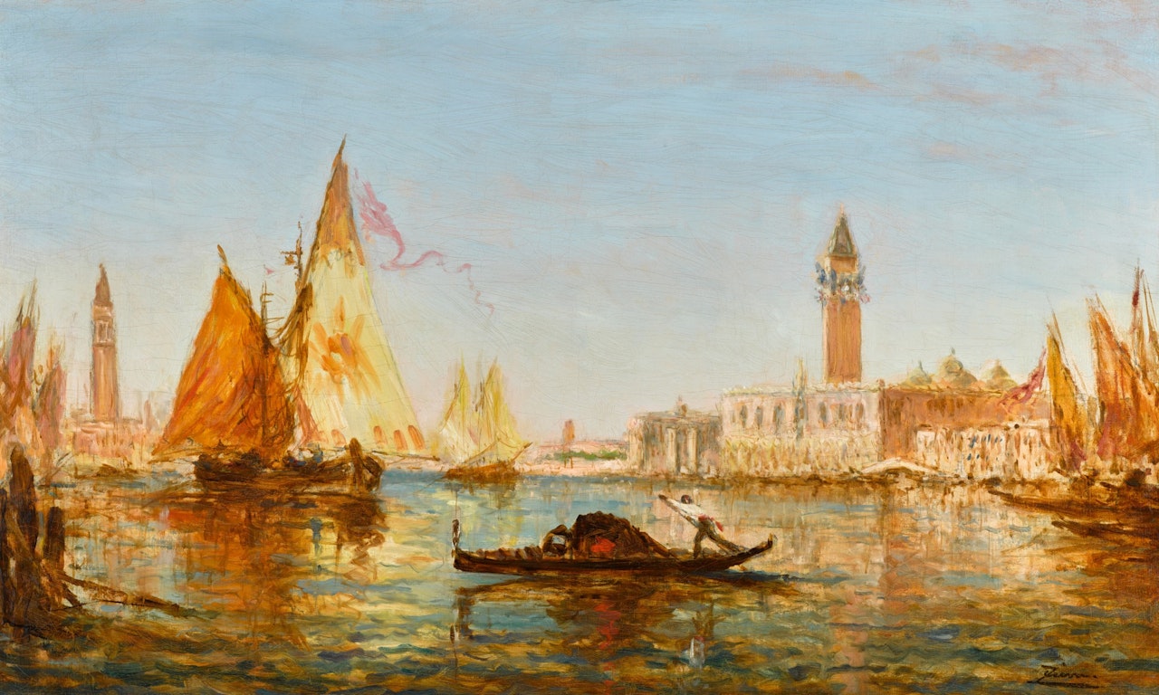 Venise, gondole et voiliers devant le Palais des doges et San Giorgio Maggiore by Félix Ziem