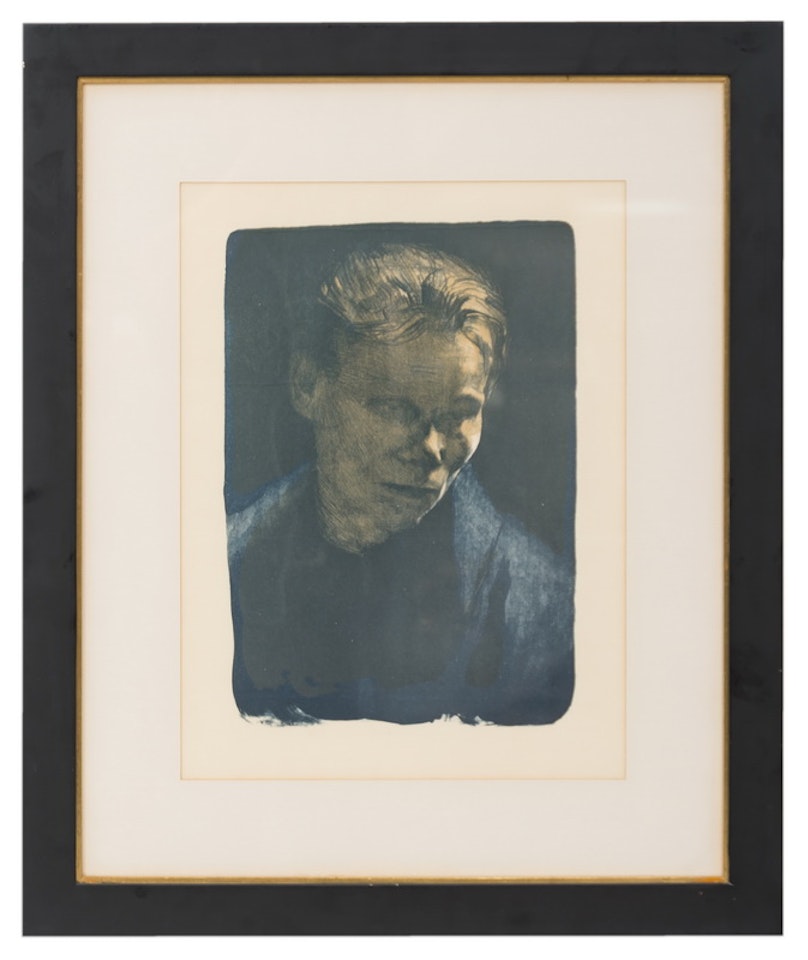 BRUSTBILD EINER ARBEITERFRAU MIT BLAUEM TUCH by Kathe Kollwitz