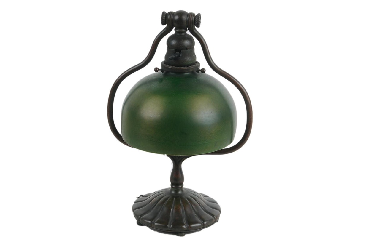 BRONZE & FAVRILE GLASS DESK LAMP by Tiffany Studios