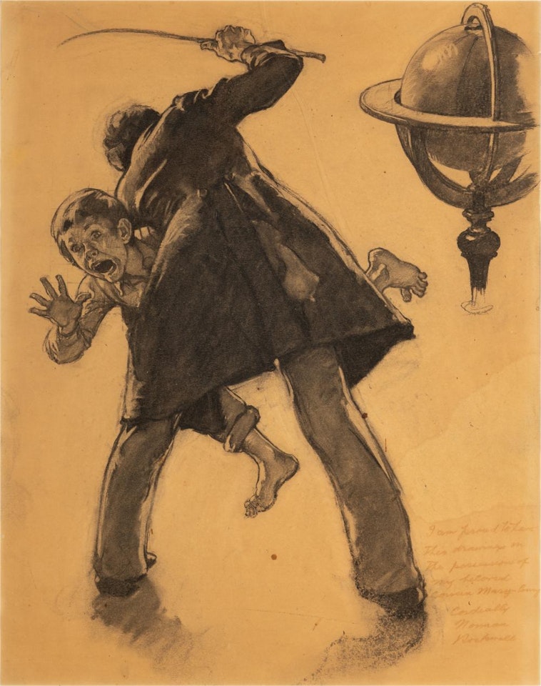 SCHOOLMASTER FLOGGING TOM SAWYER study for interior book illustration by Norman Rockwell