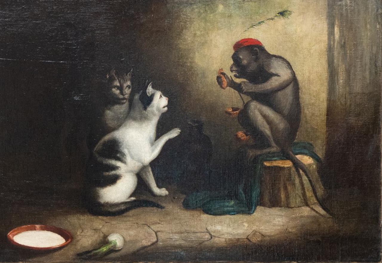 monkey with cats by Continental School