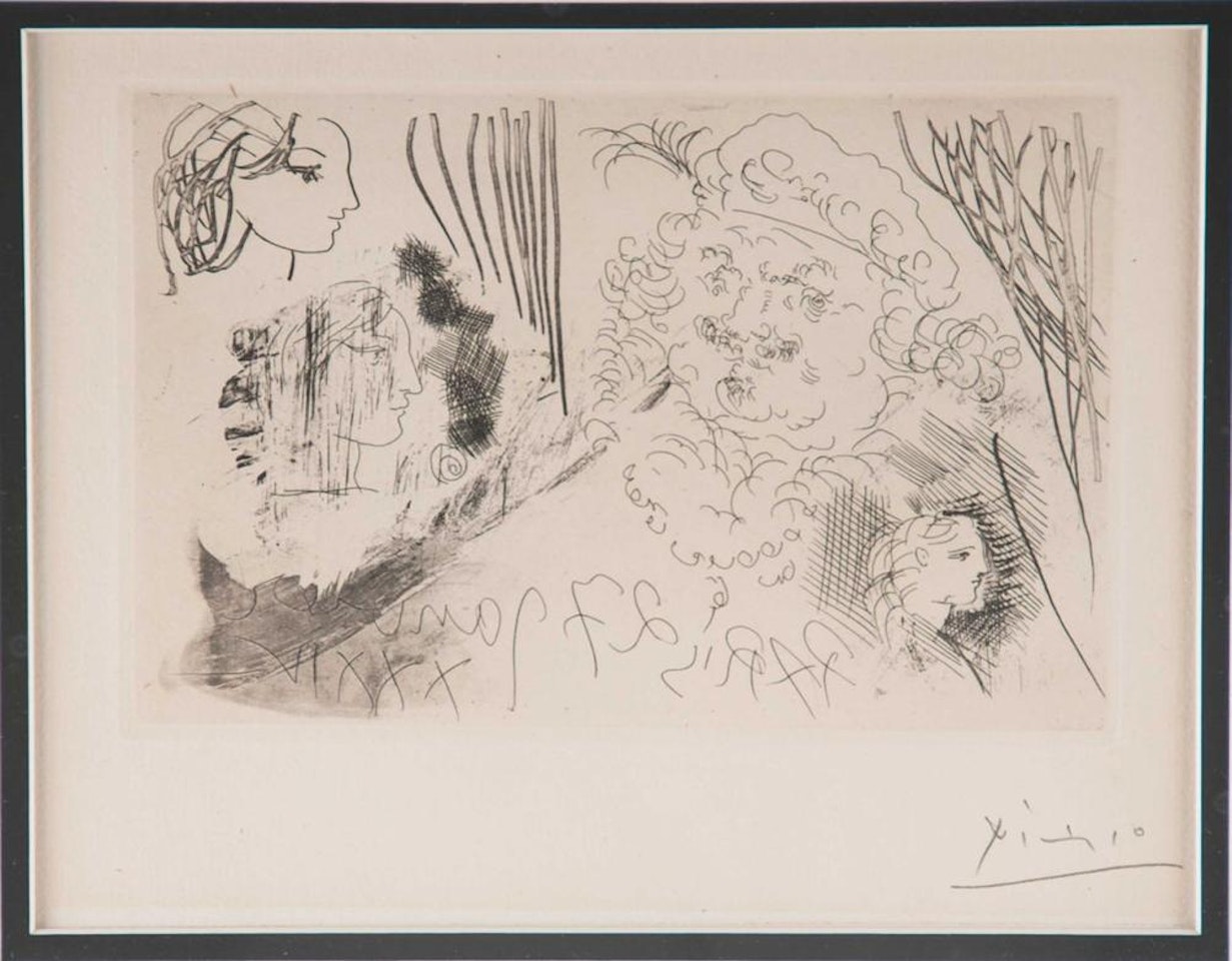 FEUILLE D"ETUDES (PROFILS DE MARIE-THERESE ET TETE DE REMBRANDT AU BERET) by Pablo Picasso