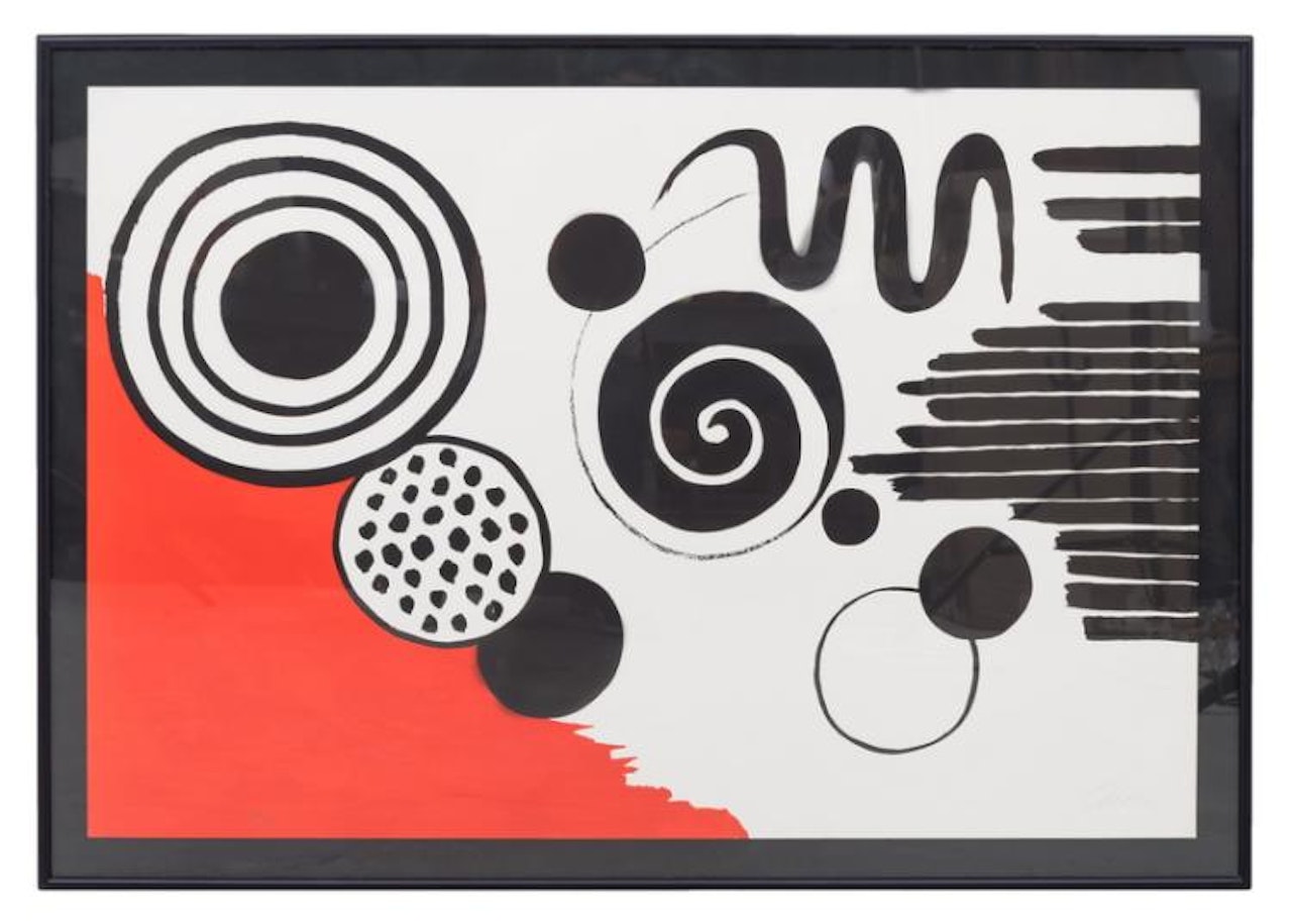 COMPOSITION WITH BLACK SPIRALS AND CIRCLE WITH RED by Alexander Calder