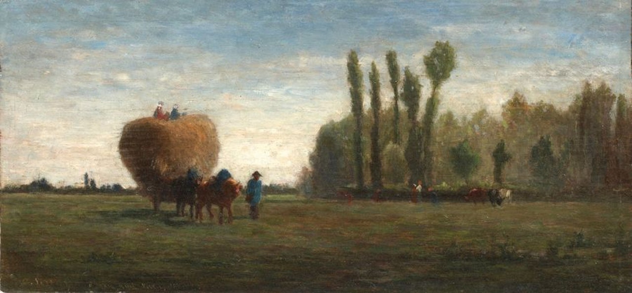 Peasants with plow and haystack by Camille Pissarro