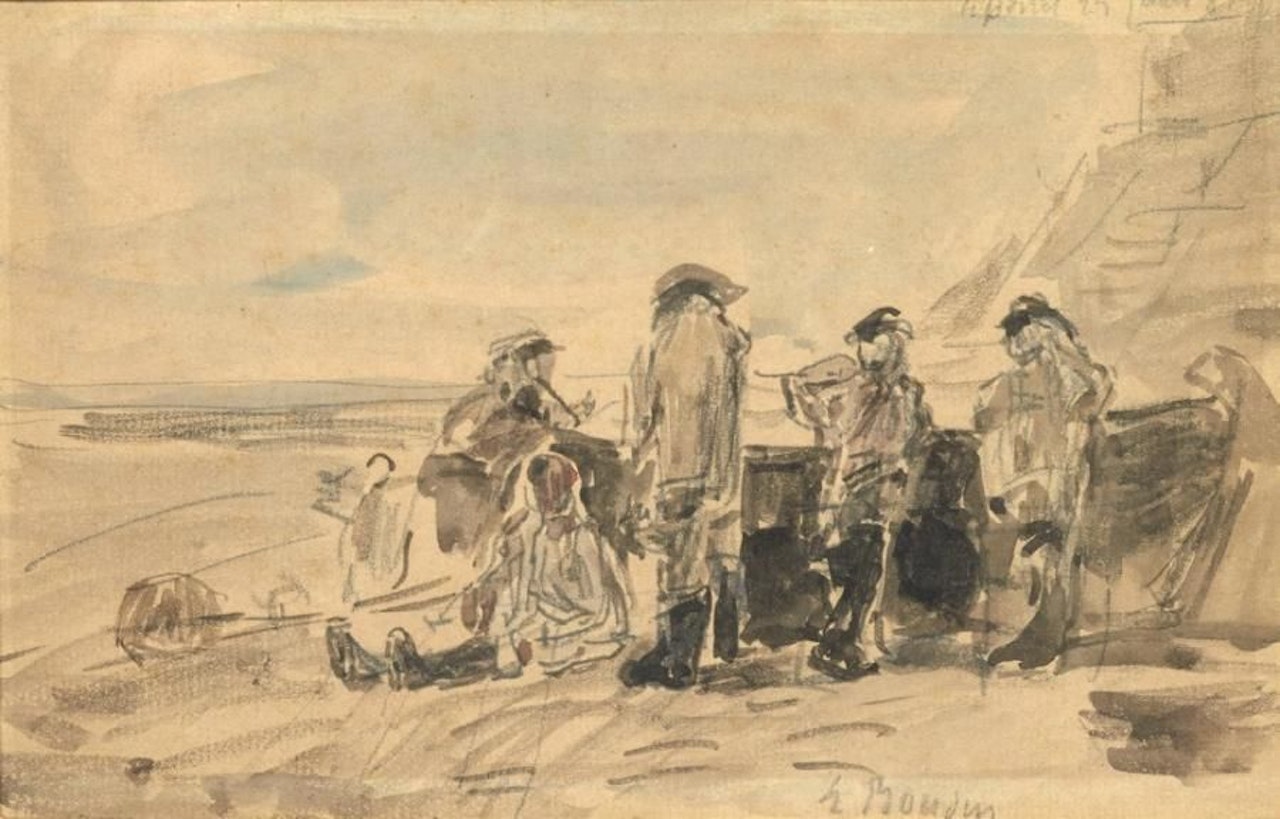 Fishermen and their boat Wash by Eugène Boudin